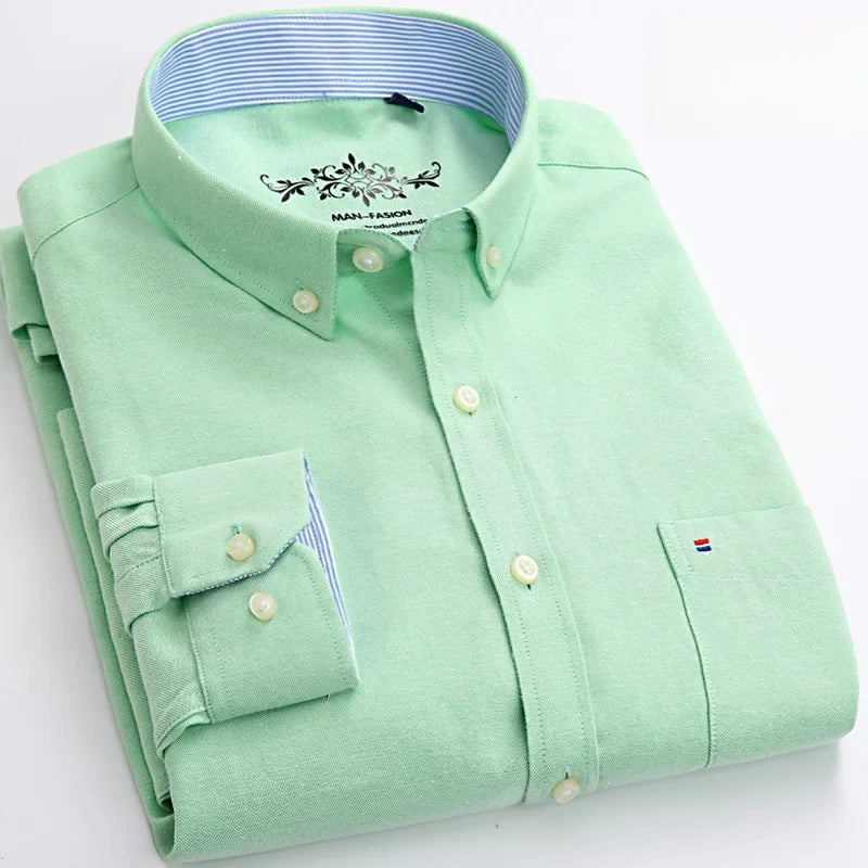New Cotton Oxford Shirt For Men's Long Sleeve Casual Business Regular-Fit Formal Dress Shirts Social Male Work Shirts Clothing