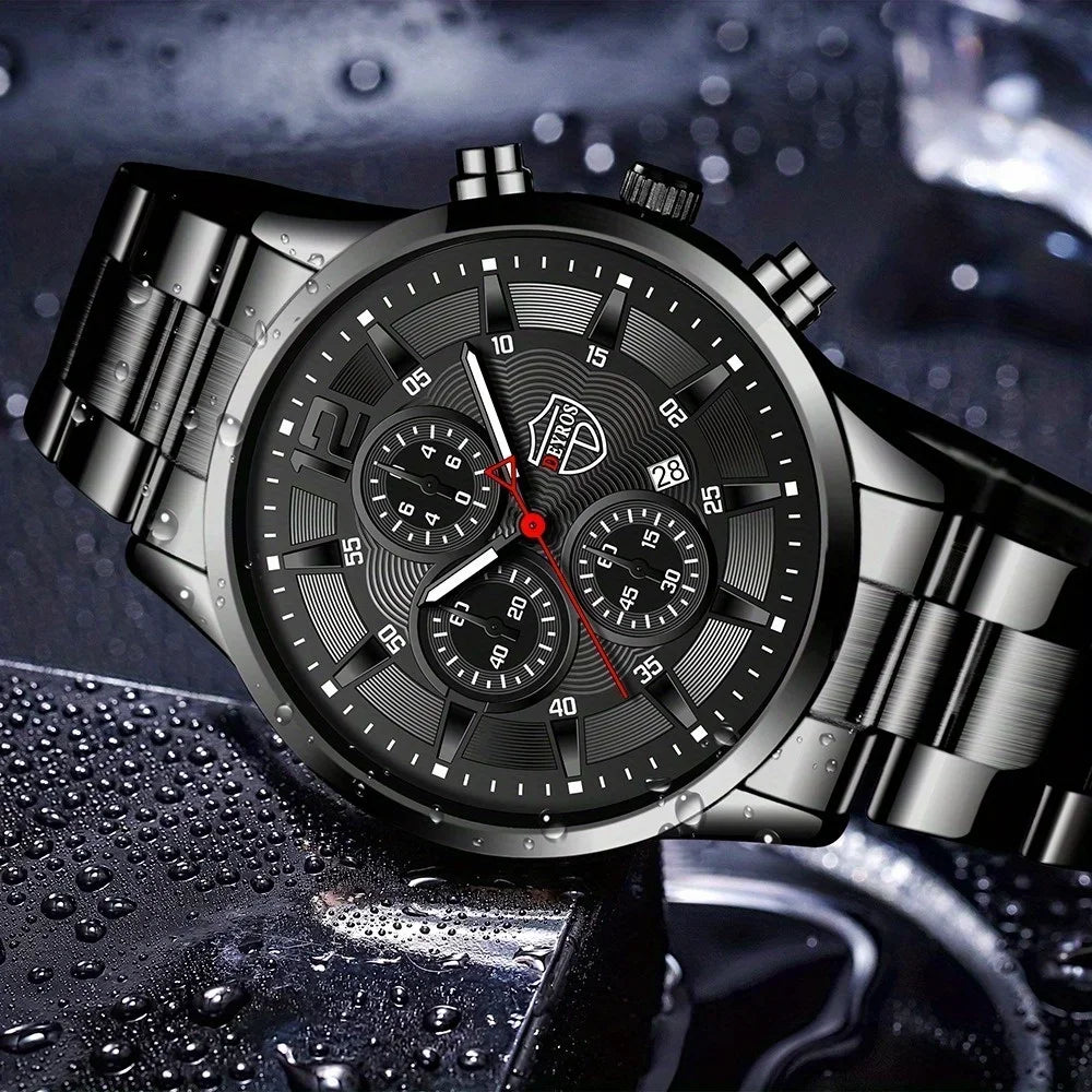 4pcs Classic Black Men's Watch Quartz Watches Are Suitable for Everyday Wear