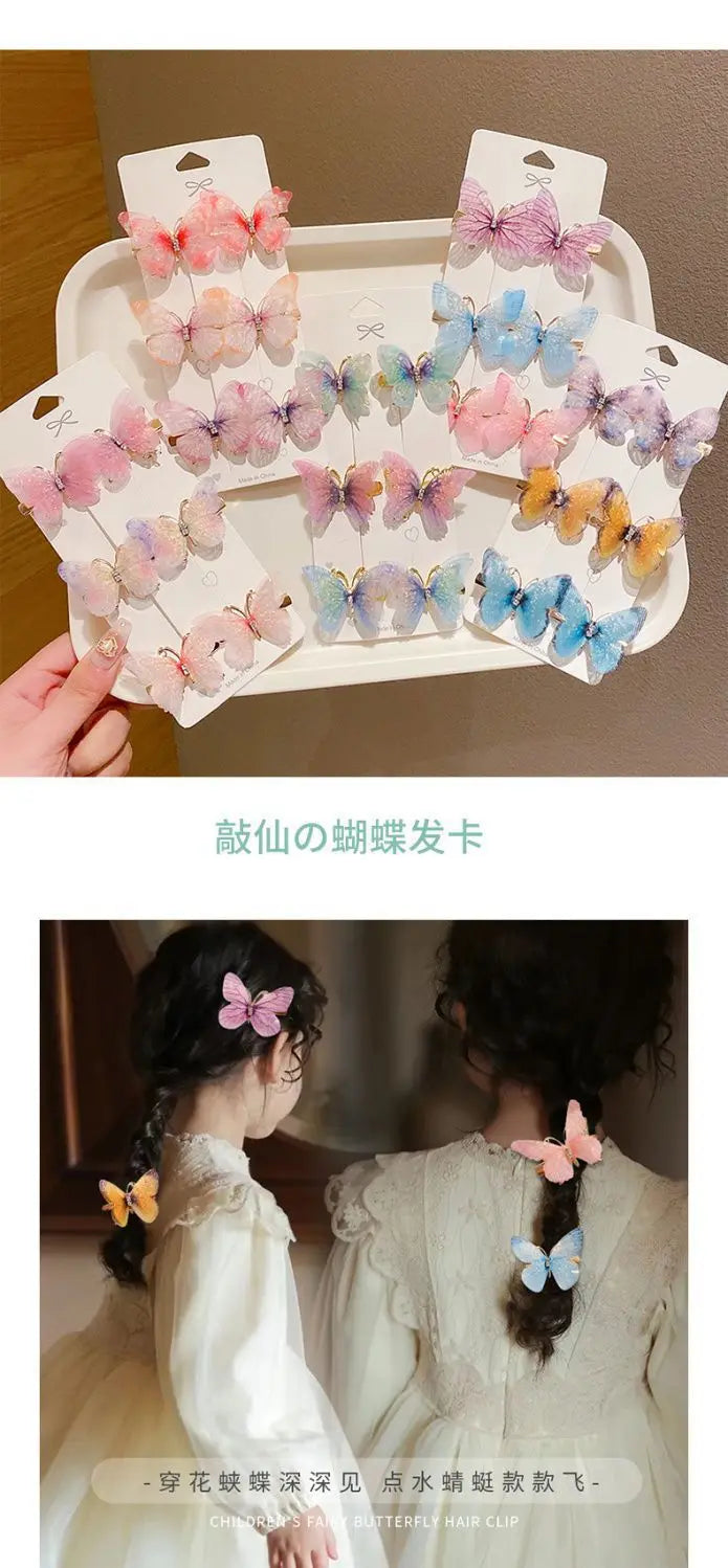 2/6Pcs Colorful Butterfly Hairpins Girl Hair Clips Barrettes Women Sweet Hair Ornament Rainbow Headwear Fashion Hair Accessories