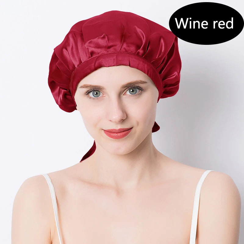 Women's Adjustable Lace-up  Mulberry Silk Sleep Hair Hat Care  Headwrap Hat Satin Sleeping Bonnet Night Cap