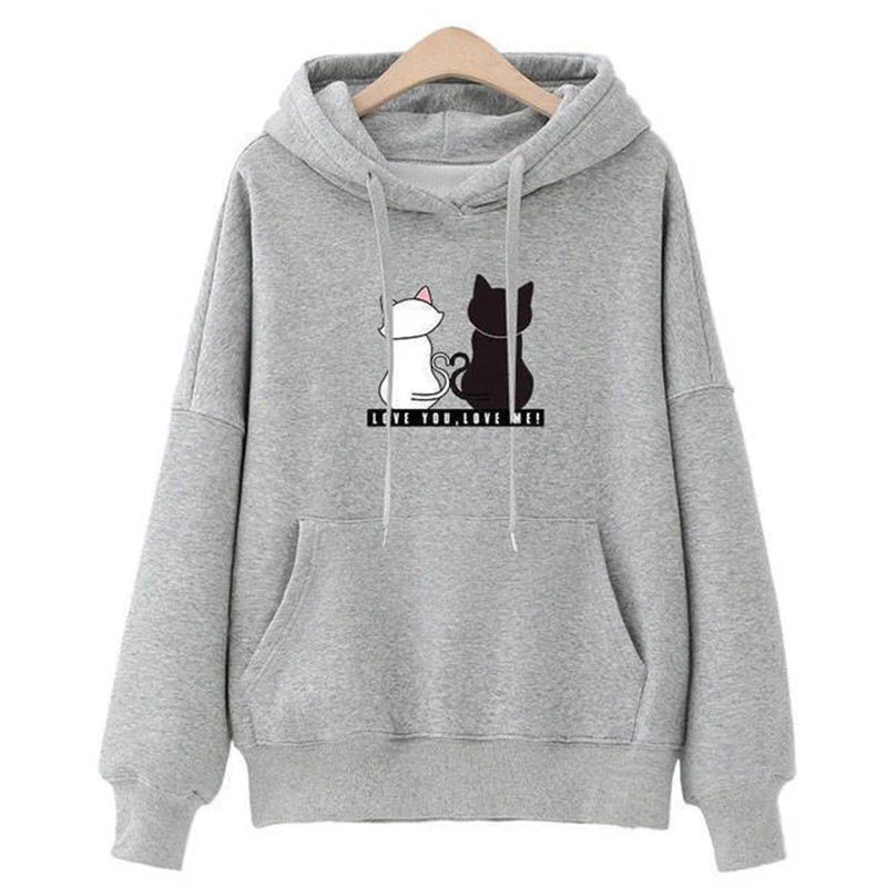 2024 Autumn Hoodie Women's Casual Hooded Sweatshirt Creative Hoodie Matching Streetwear Cute Cat Pattern Monogram Hoodie CYXX077