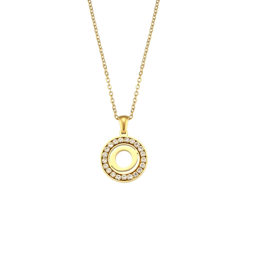 E.B.belle Hollow Round Zircon Paved 26 Alphabet Initial Necklace Ladies Elegant Birthday Gift 18K Gold Plated Letter Necklace