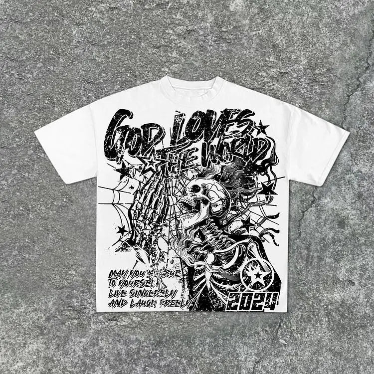 Casual Short Sleeve God Loves The World Graphics 100% Cotton T-Shirt Men Summer Y2K Vintage Oversize Tshirt Streetwear Women Top