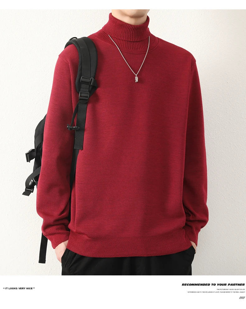 Mens Winter Sweater Thick Warm Knitwear Man Classic Solid Bottom Shirts Men's Pullover White Beige Korean Fleeced Clothes