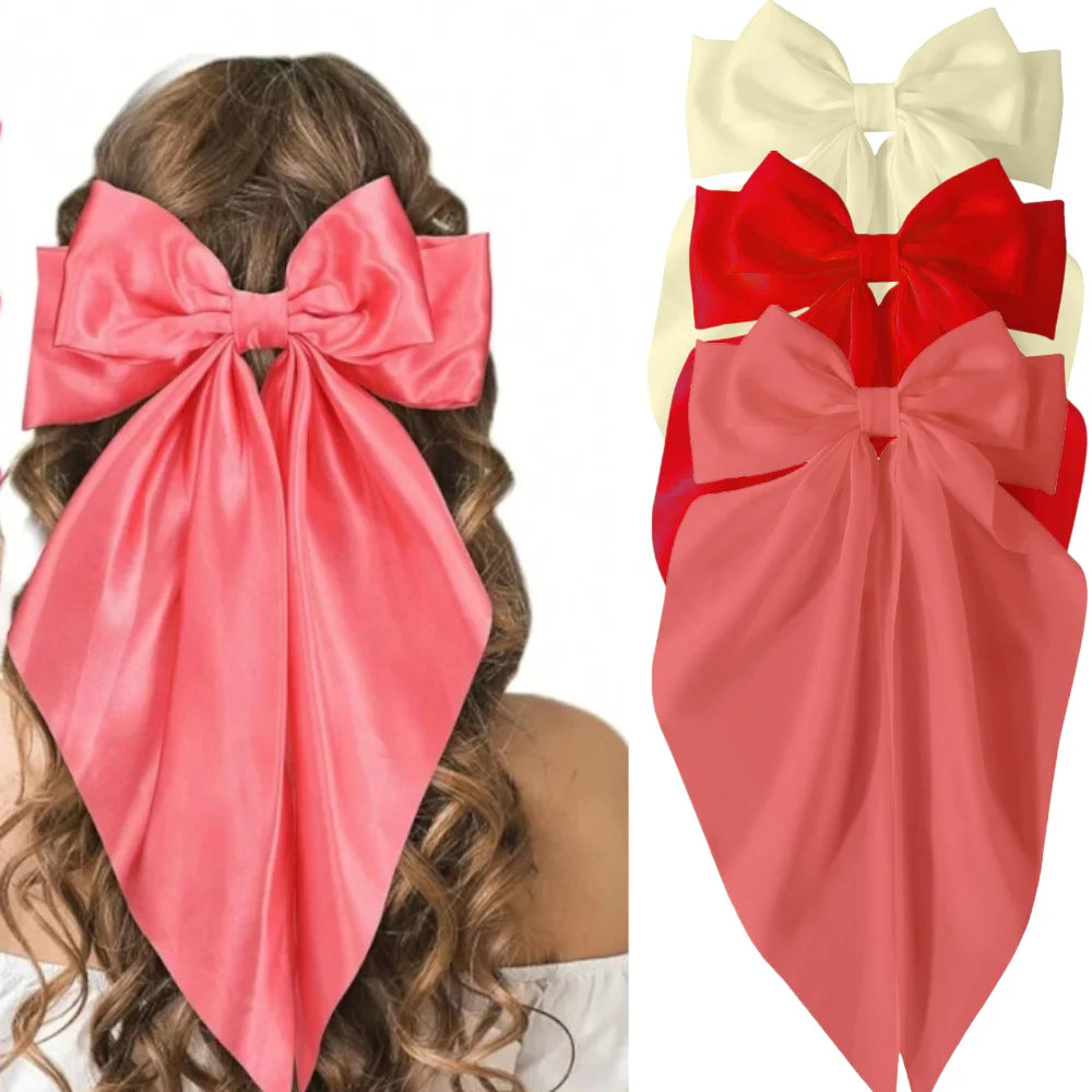 2/3/4/6/12pcs/set Silky Satin Oversized Bowknot Ribbon Hair Clip For Women Barrettes Metal Clips Aesthetic Hair Accessories