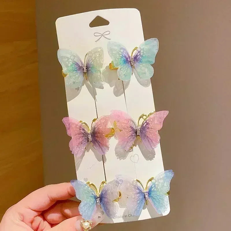 2/6Pcs Colorful Butterfly Hairpins Girl Hair Clips Barrettes Women Sweet Hair Ornament Rainbow Headwear Fashion Hair Accessories