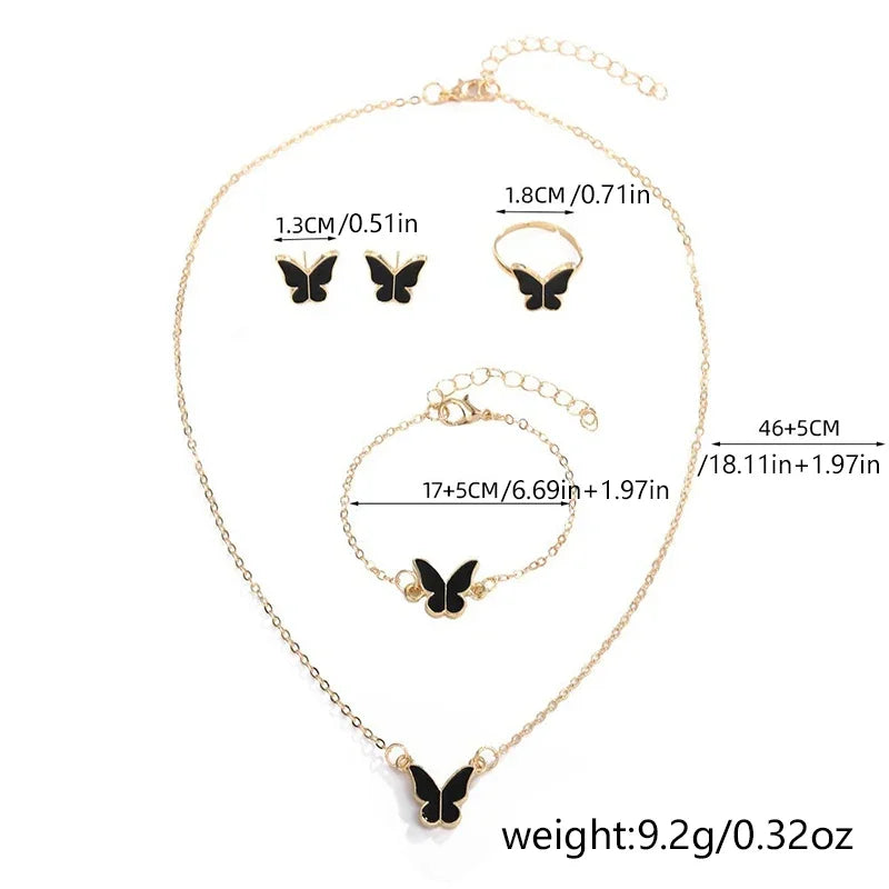 4Pcs Exquisite Butterfly Drop Glazed Jewelry Sets Women New Fashion Versatile Butterfly Pendant Jewelry Set Biżuteria Komplet