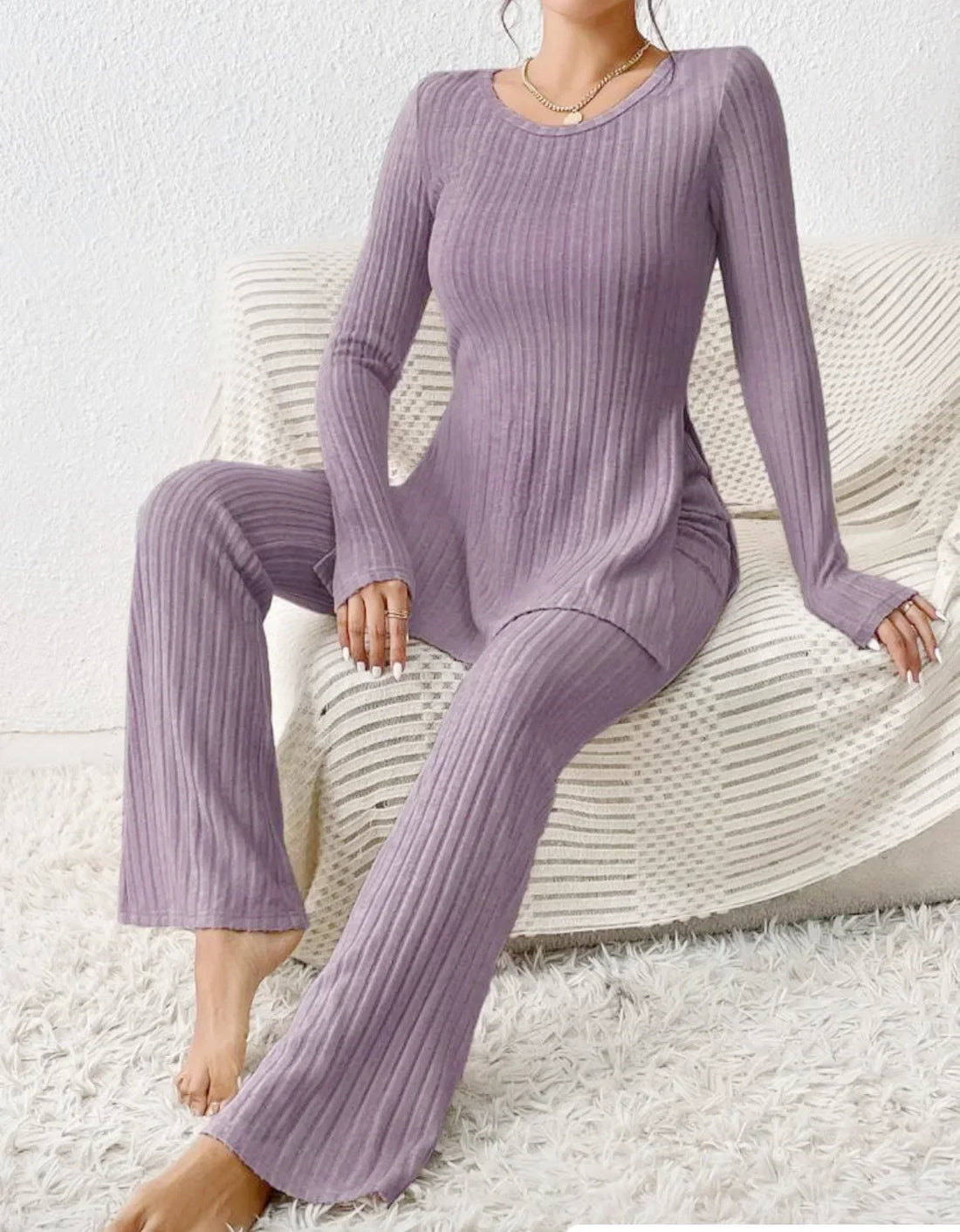 Autumn Winter Fashion Knit Suit 2024 Casual Loose Pullover+Elastic Long Pants Print Knitted Solid Two Pieces Sets Women Clothing