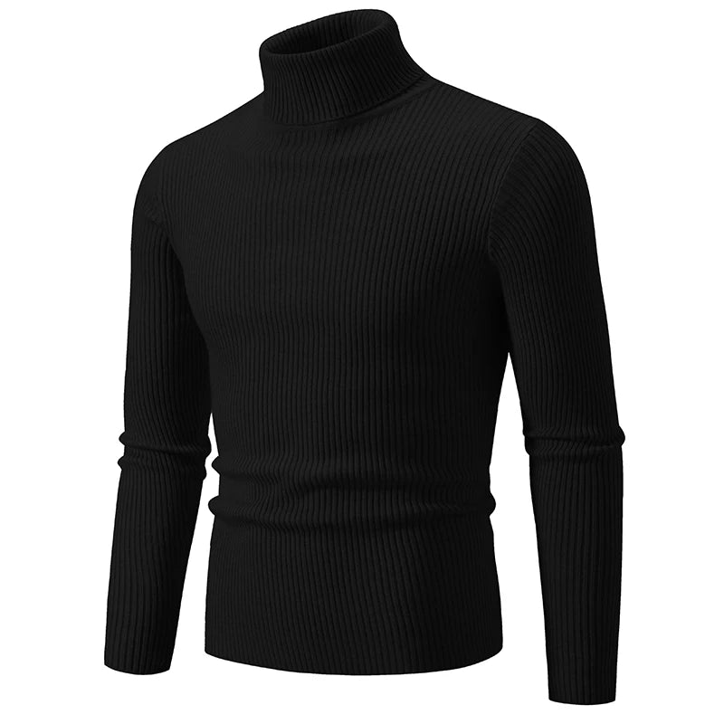 Spring Autumn New Men's High Neck Sweater Solid Color Pullover Knitted Tight Warm Top Casual Turtleneck Versatile Inner Matching