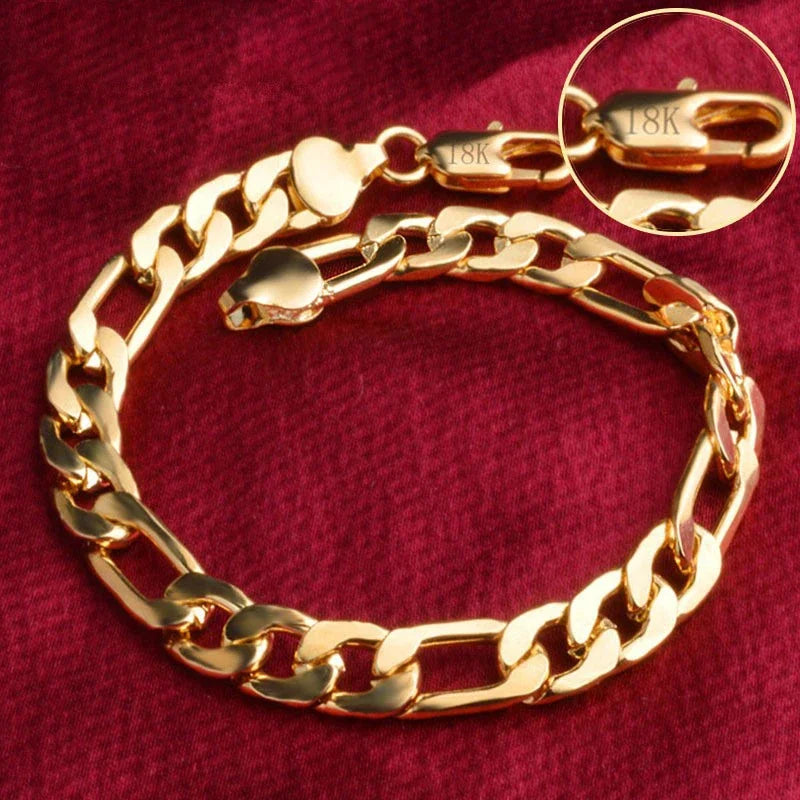 SAIYE 8 Inch 20cm 18k Gold Bracelet 4/6/8/10mm Sideways Chain Bracelet For Women Man Wedding Engagement Jewelry Gifts