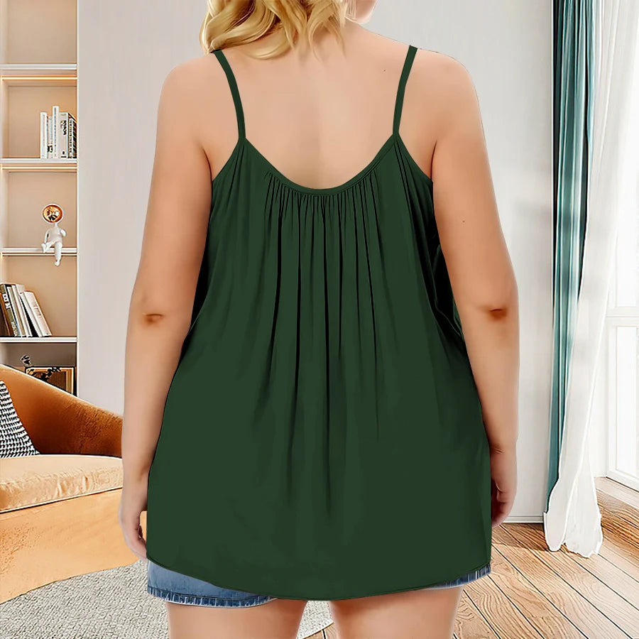 Plus Size Solid Ruched Cami Vest Top - Soft Slight Stretch Polyester Fabric, Crew Neck, Sleeveless, Machine Washable - Perfect f