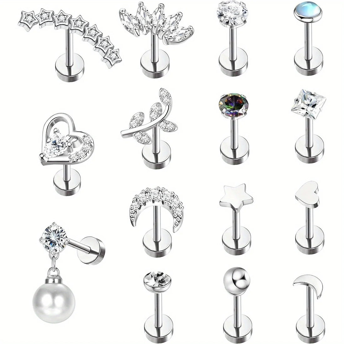 Drperfect Stainless Steel Cartilage Stud Earrings for Women Opal Star Pearl  Earring Studs Flower Studs Ear Piercing Jewelry