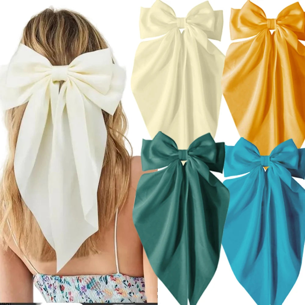 2/3/4/6/12pcs/set Silky Satin Oversized Bowknot Ribbon Hair Clip For Women Barrettes Metal Clips Aesthetic Hair Accessories