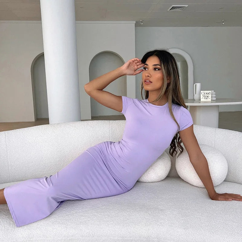Women's 2025 New Fashionable Casual Solid Color Round Neck Slim Sexy Short-sleeved Dress For Women's Tight Robe Street Style