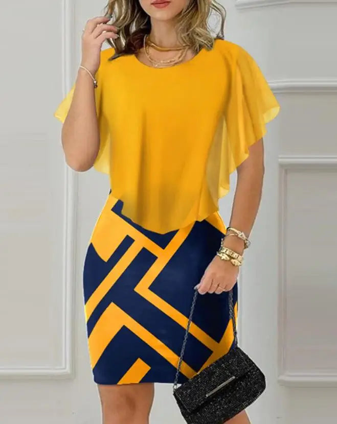 Elegant Evening Party Dresses for Women Sexy Cloak Sleeve Contrast Sequin Slit Bodycon Dress New Fashion 2023 Casual Female
