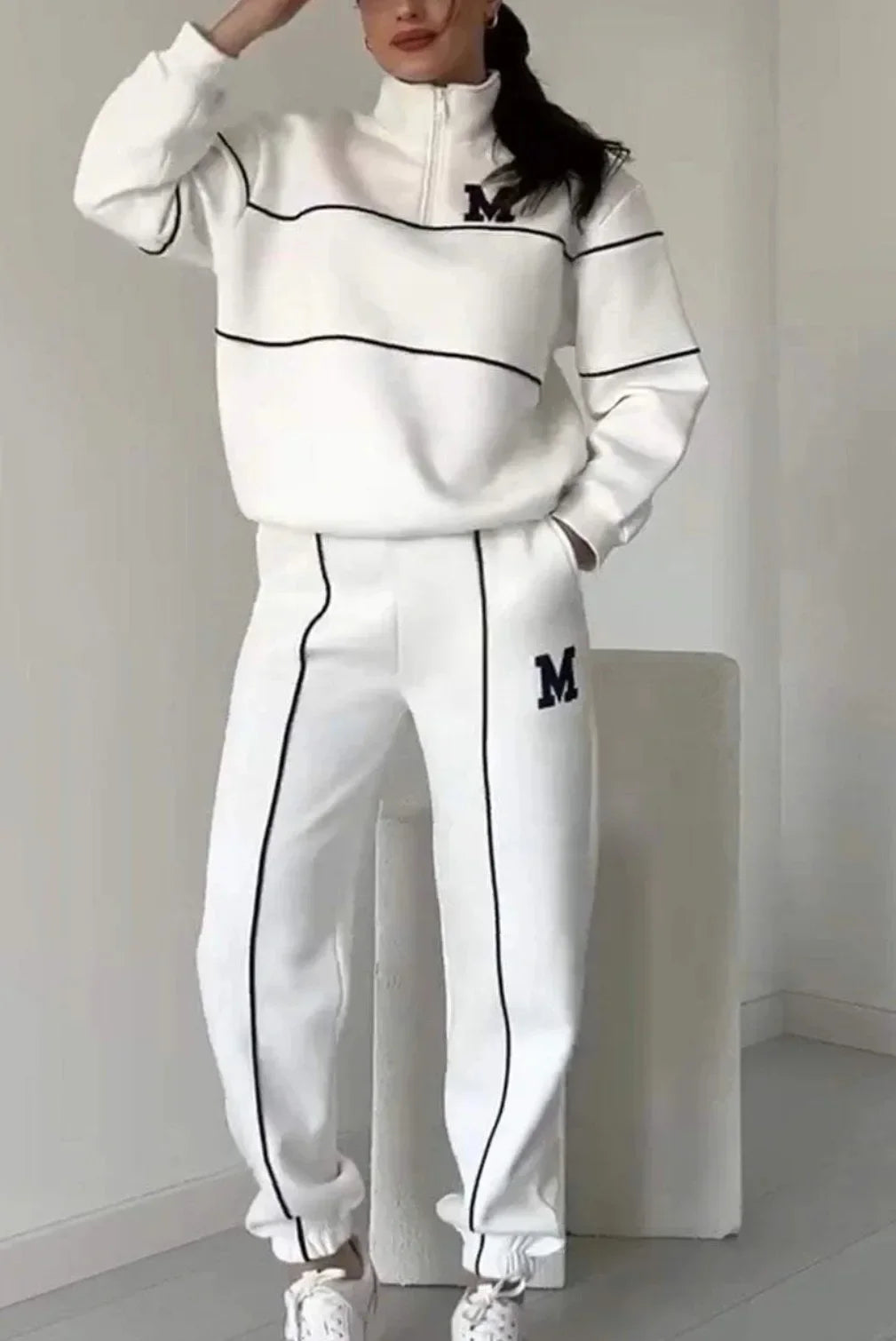 Spring Women Suits White Long Sleeve Letter Sweatshirt Drawstring Long Pants Set Female Fashion Casual Loose Suits Ladies