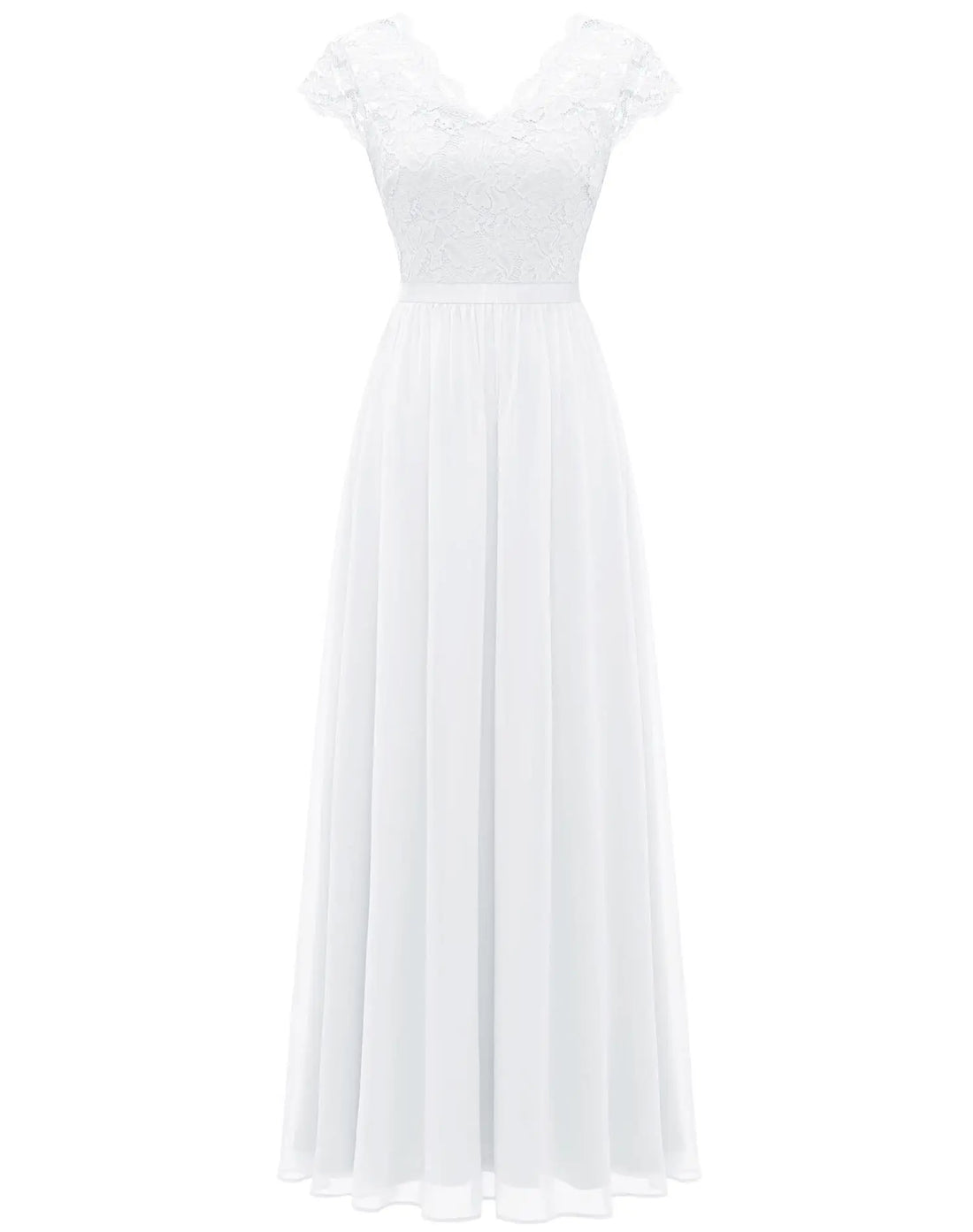 Lace Edge Splicing Chiffon Double V-neck Long Formal Evening Dress