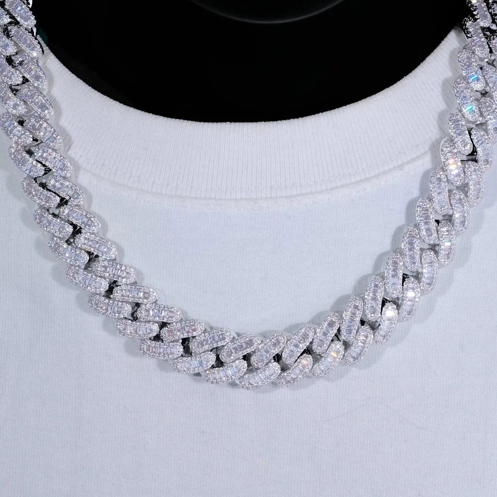 15mm Zircon Cuban Link Chain Iced Out In hand-set Simulated Diamond Stones Bling Miami CZ Necklace Gift for Her/Him