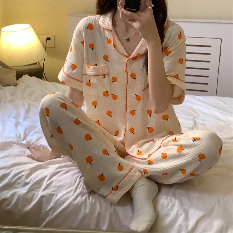 Summer Women's New Net Red Foam Pajamas Loungewear Teenage Students Pajamas Loungewear Short Sleeve Trousers Sweet Casual Set