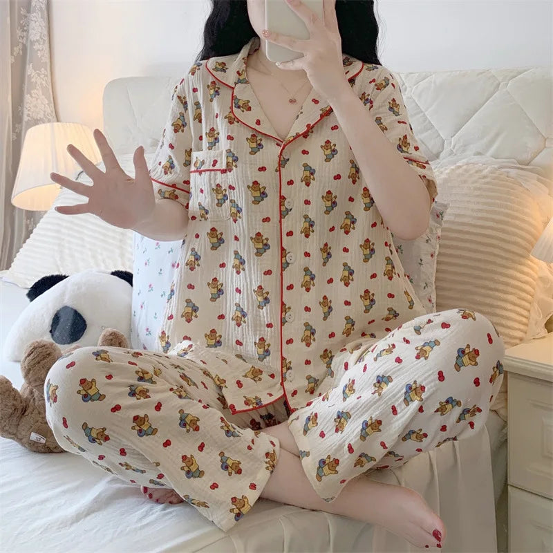 Summer Women's New Net Red Foam Pajamas Loungewear Teenage Students Pajamas Loungewear Short Sleeve Trousers Sweet Casual Set