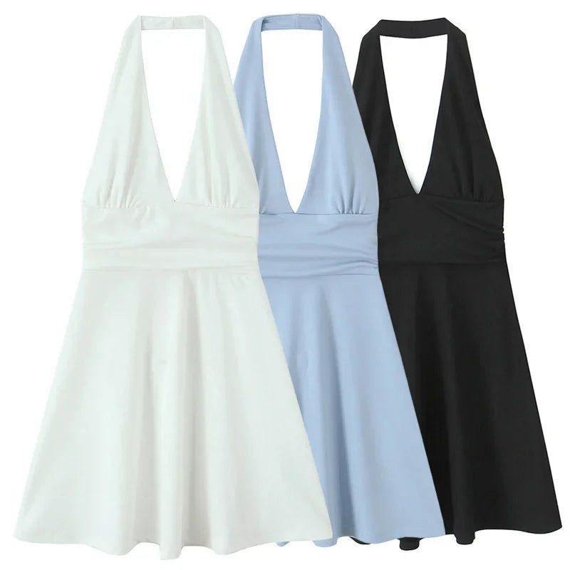 MUJER 2025 Halter Short Dresses for Women White Black Backless Womens Dresses Summer Party Mini Dress Women Beach Women's Dress