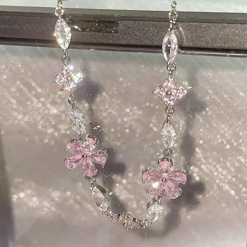 Elegant Crystal Flowers Bracelet For Women Y2K Sweet Girls Moon Cherry Blossom Bow Zircon Bracelets Luxury Designer Jewelry Gift