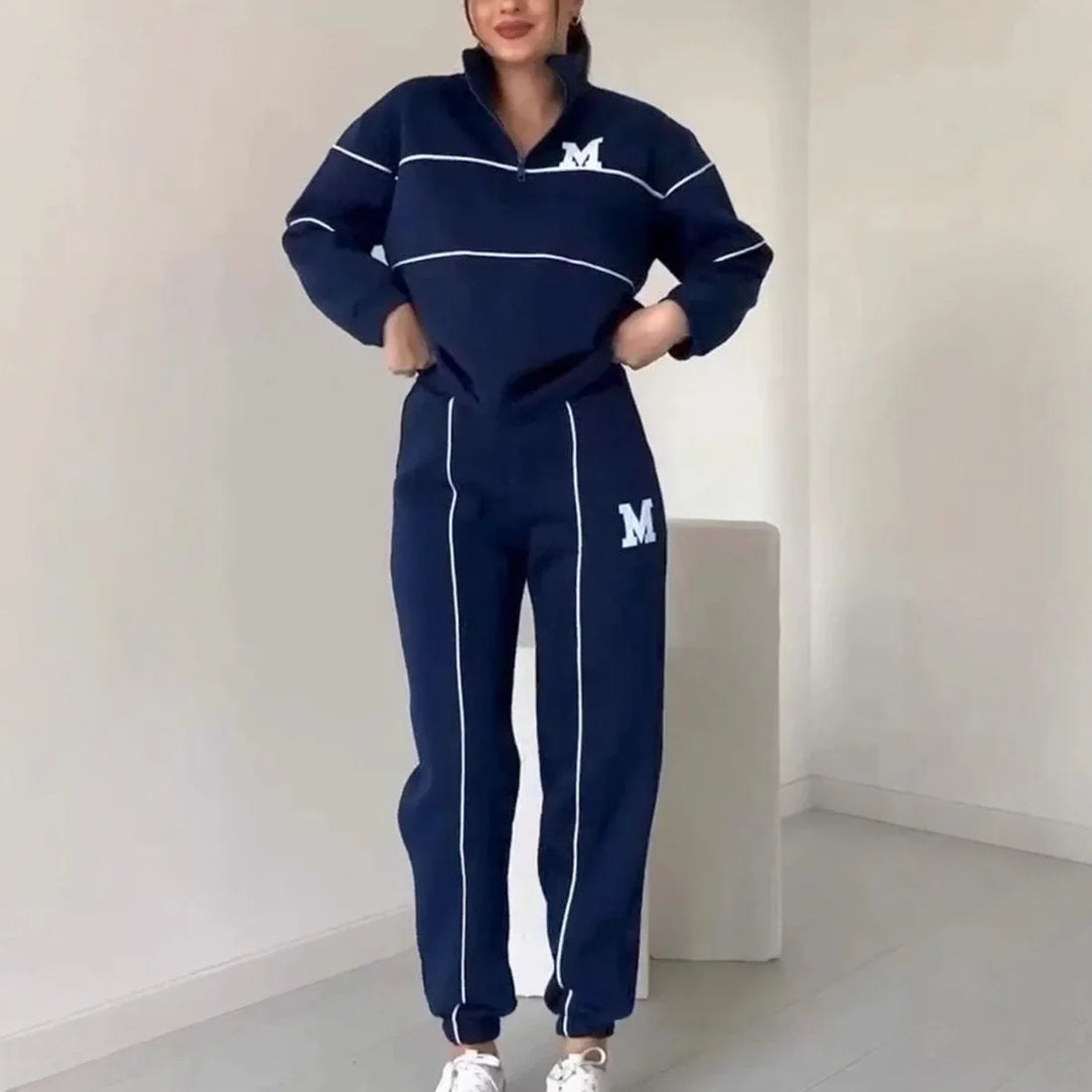 Spring Women Suits White Long Sleeve Letter Sweatshirt Drawstring Long Pants Set Female Fashion Casual Loose Suits Ladies