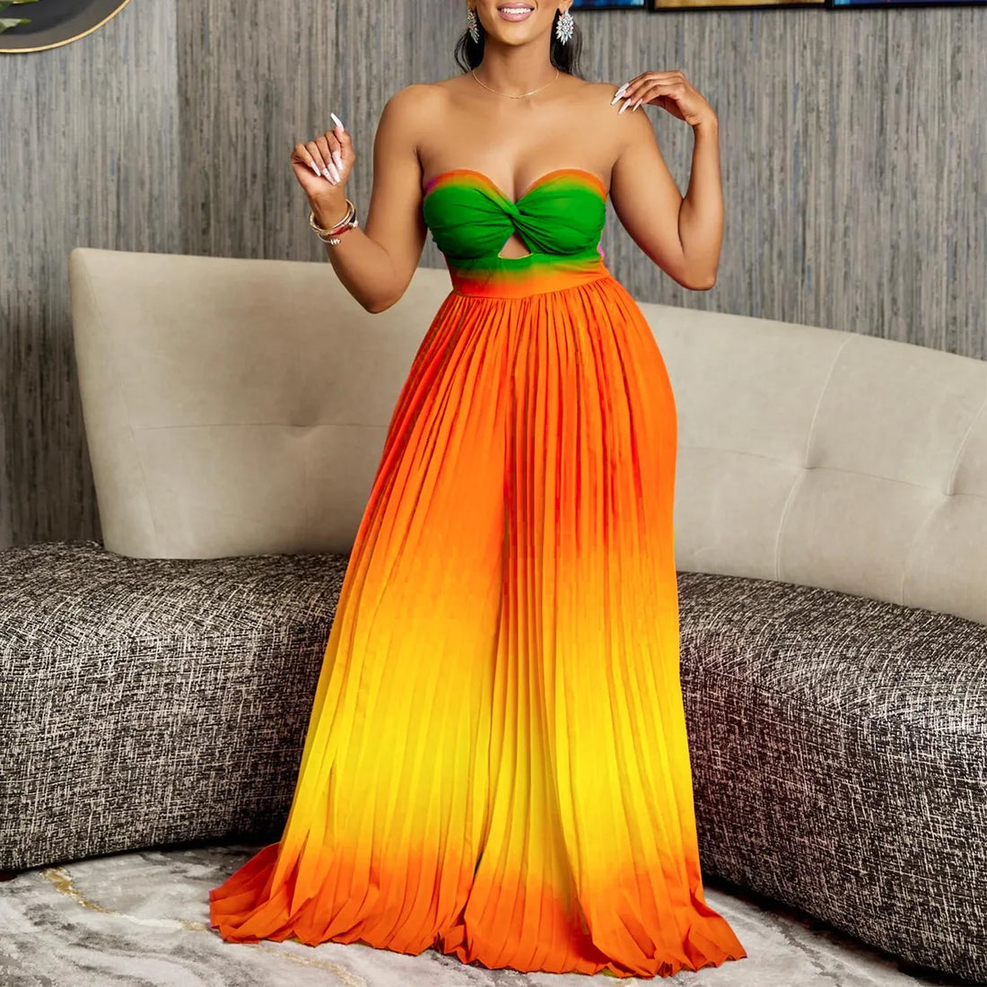 One Piece Women Jumpsuits Strapless Tie Dye Sleeveless Sexy Sling Wide Leg Long Pants Slim Pleated Overalls Backless Rompers