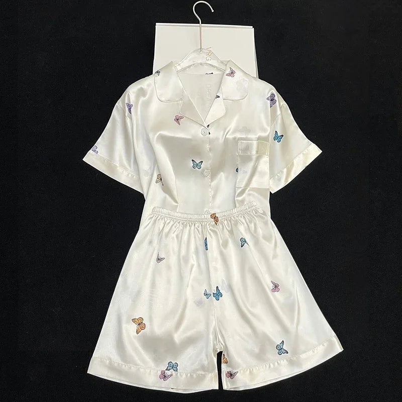 Ins Style Elegant Colorful Butterflies Women's Pajamas Trendy Fashion Design Summer Short Housewear 2024 New Y2k Ladies Homewear