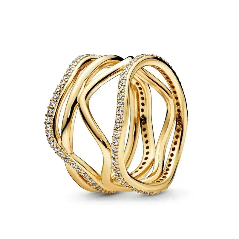 New 925 Sterling Silver Shiny Classic Gold Color Crown Bow Heart-shaped Rings Exquisite Luxury Charm Women's Jewelry Party Gifts