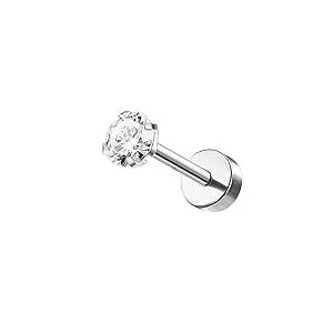 Bobisty 1pc 16G Cartilage Stud Earrings for Women Stainless Steel Small Opal Earring Studs Lip Bar Nose Ear Piercing Jewellery