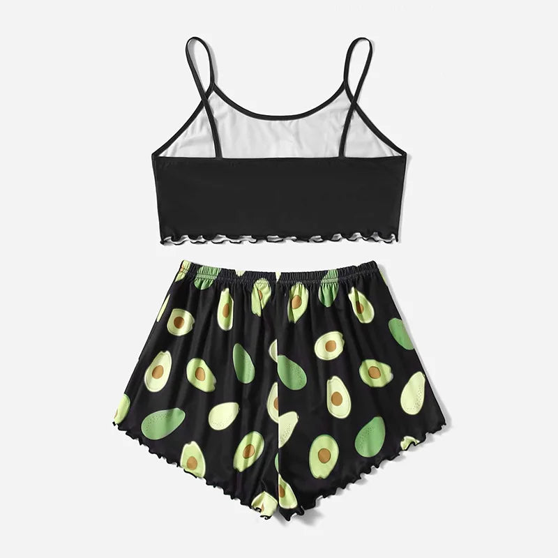 Women Sleepwear Cute Cartoon Print Short Set Pajamas Summer Sweet Sleeveless Pyjamas V-Neck Top & Shorts Homewear Animal Pijama
