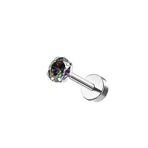 Bobisty 1pc 16G Cartilage Stud Earrings for Women Stainless Steel Small Opal Earring Studs Lip Bar Nose Ear Piercing Jewellery