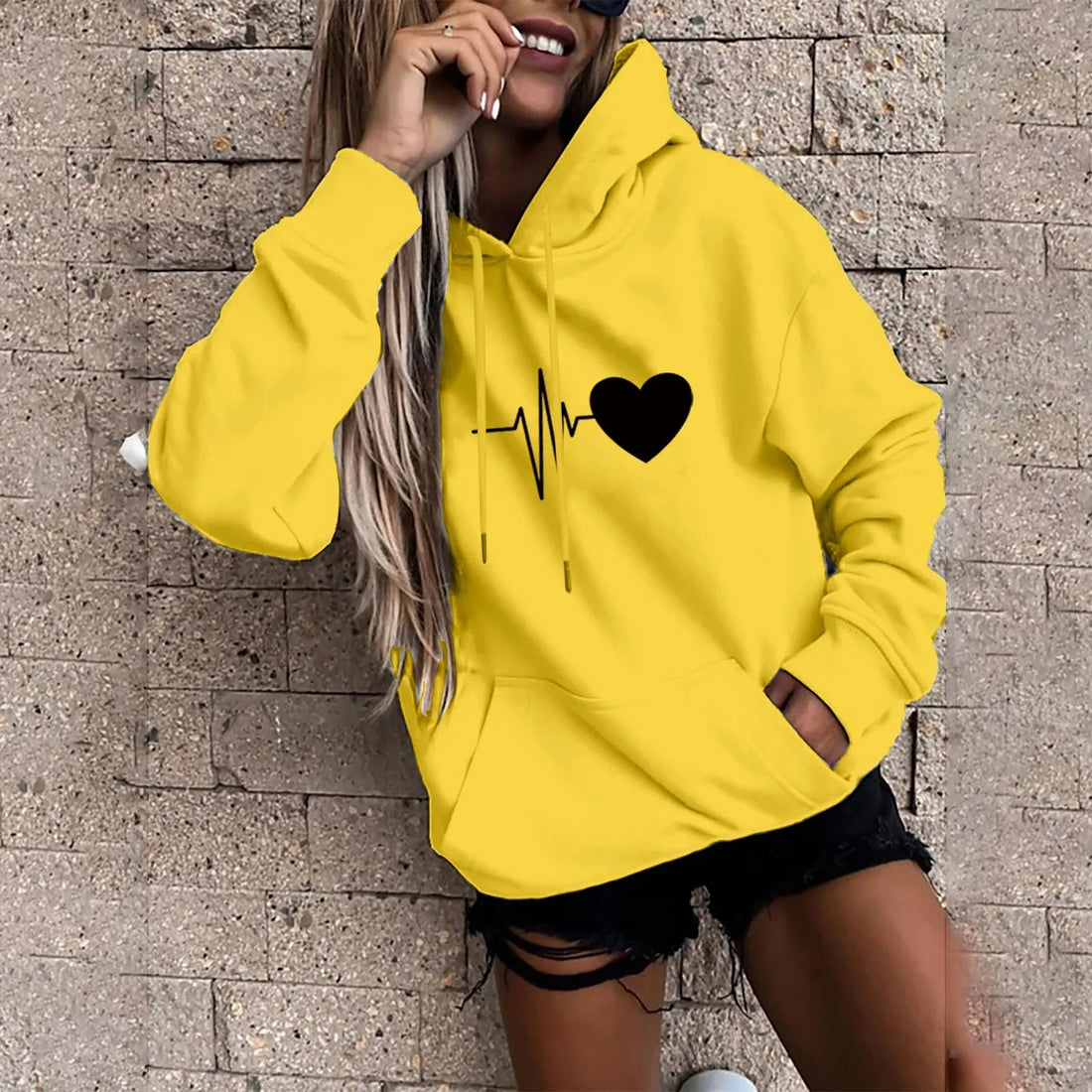 Women's Hoodies Tops Long Sleeve Sports blouse Spring Fashion fun Print Sweatshirts Solid Casual Loose Hooded Sweatshirt